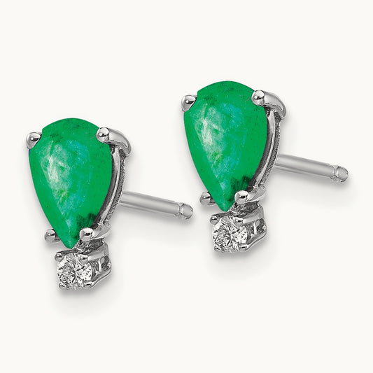 Emerald Diamond Post Earrings, 14K White Gold