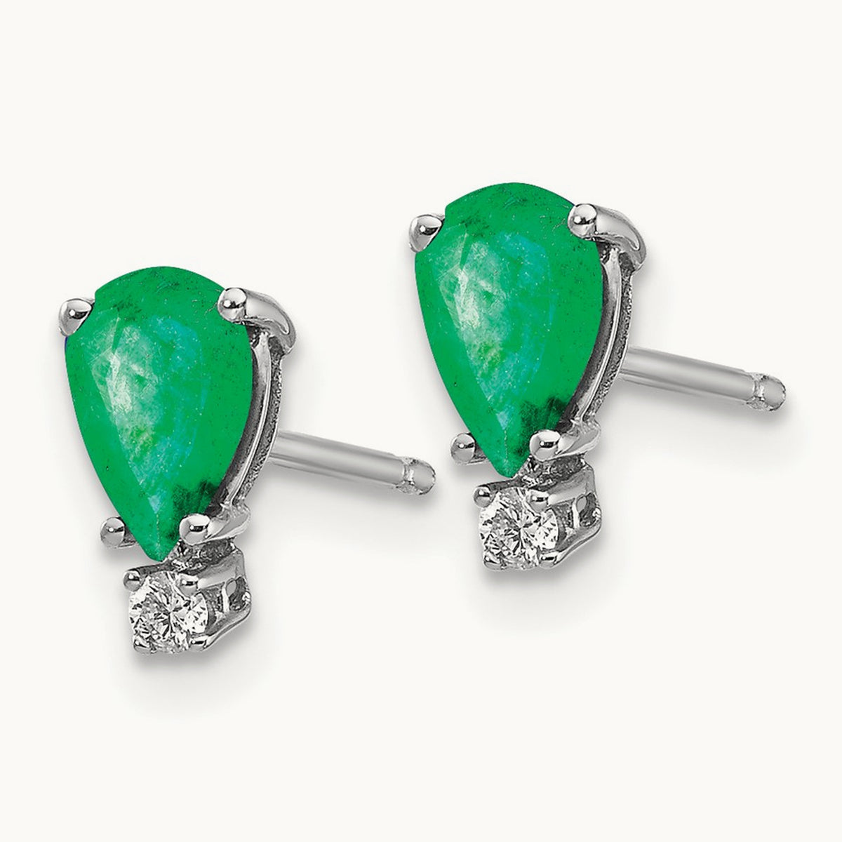 6x4mm Pear Emerald VS Diamond Earrings, 14K White Gold