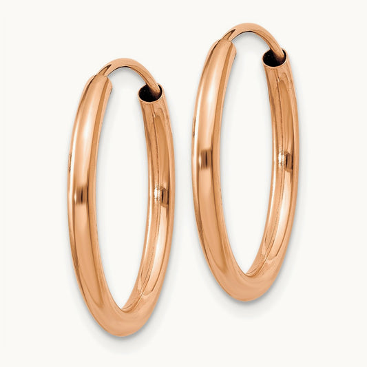 Polished Round Endless Hoop Earrings, 2mm, 14K Rose Gold