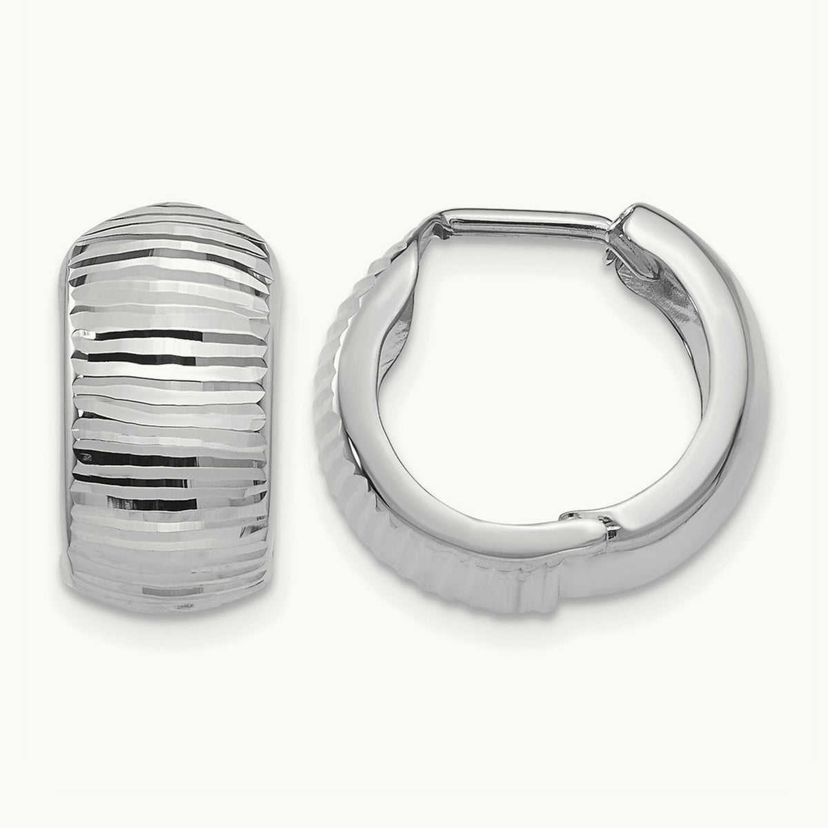 Textured and Polished Hinged Hoop Earrings — 14K White Gold