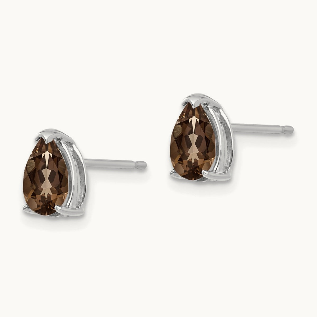 7x5 Pear Checker-Cut Smoky Quartz Earrings, 14K White Gold
