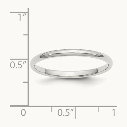 Half Round Band, 2mm, 10K White Gold