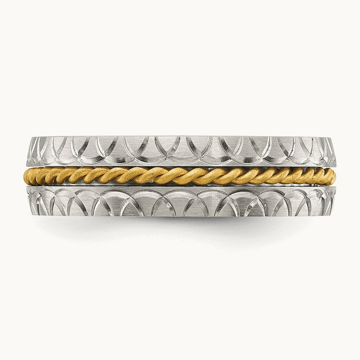 Brushed, Polished and Textured Yellow IP Center Band, 6mm, Stainless Steel