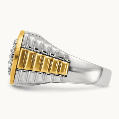 14ktt IBGoodman Men's Polished & Textured AA Diamond Cluster Ring