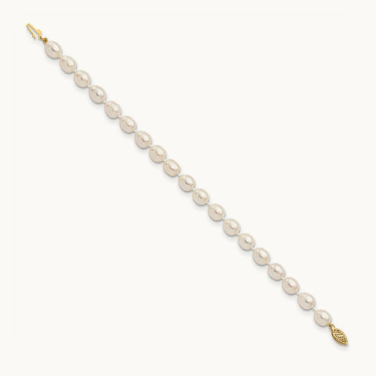 7- White Rice Freshwater Cultured Pearl Bracelet, 8mm, 14K