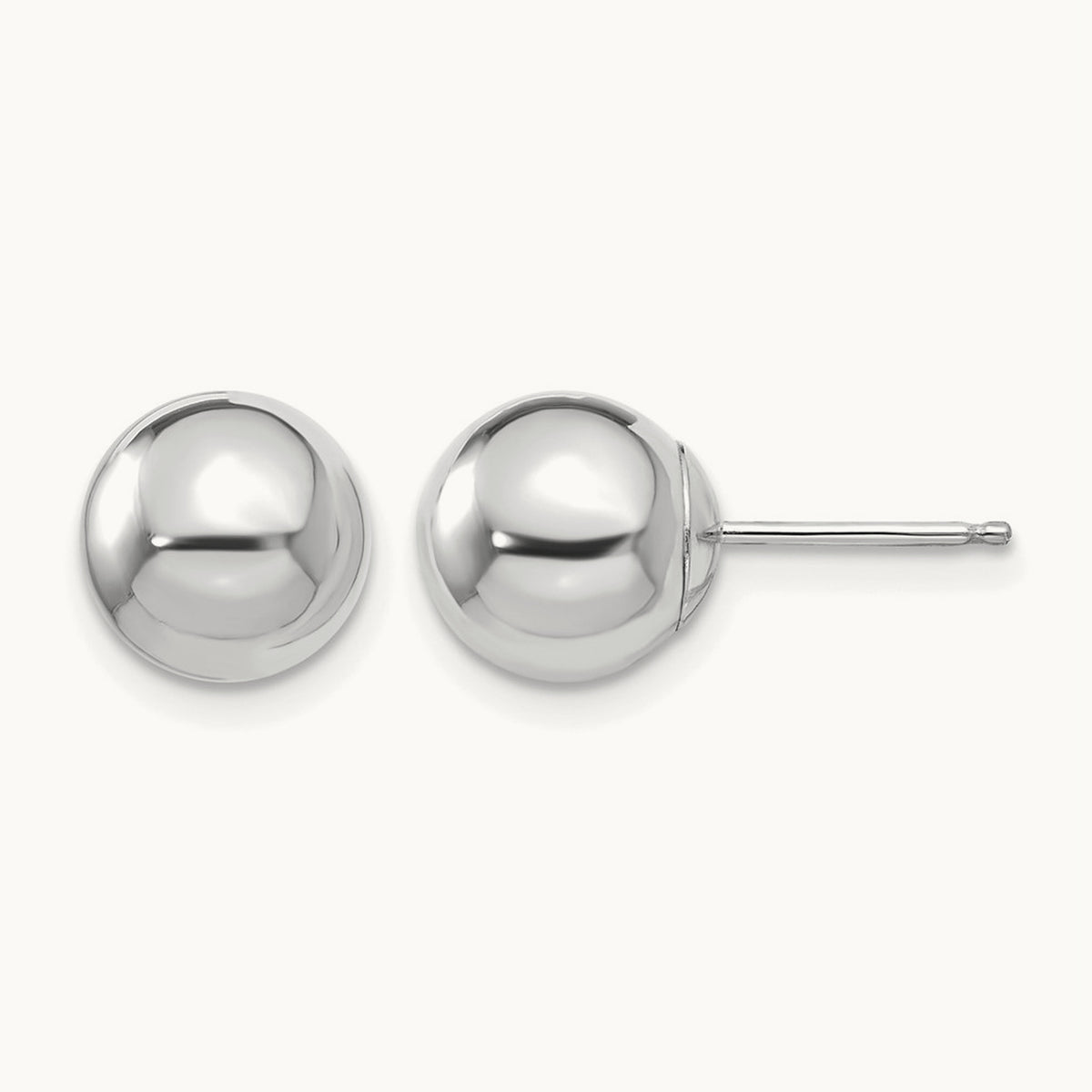 Polished Ball Post Earrings — 14K White Gold, 8mm