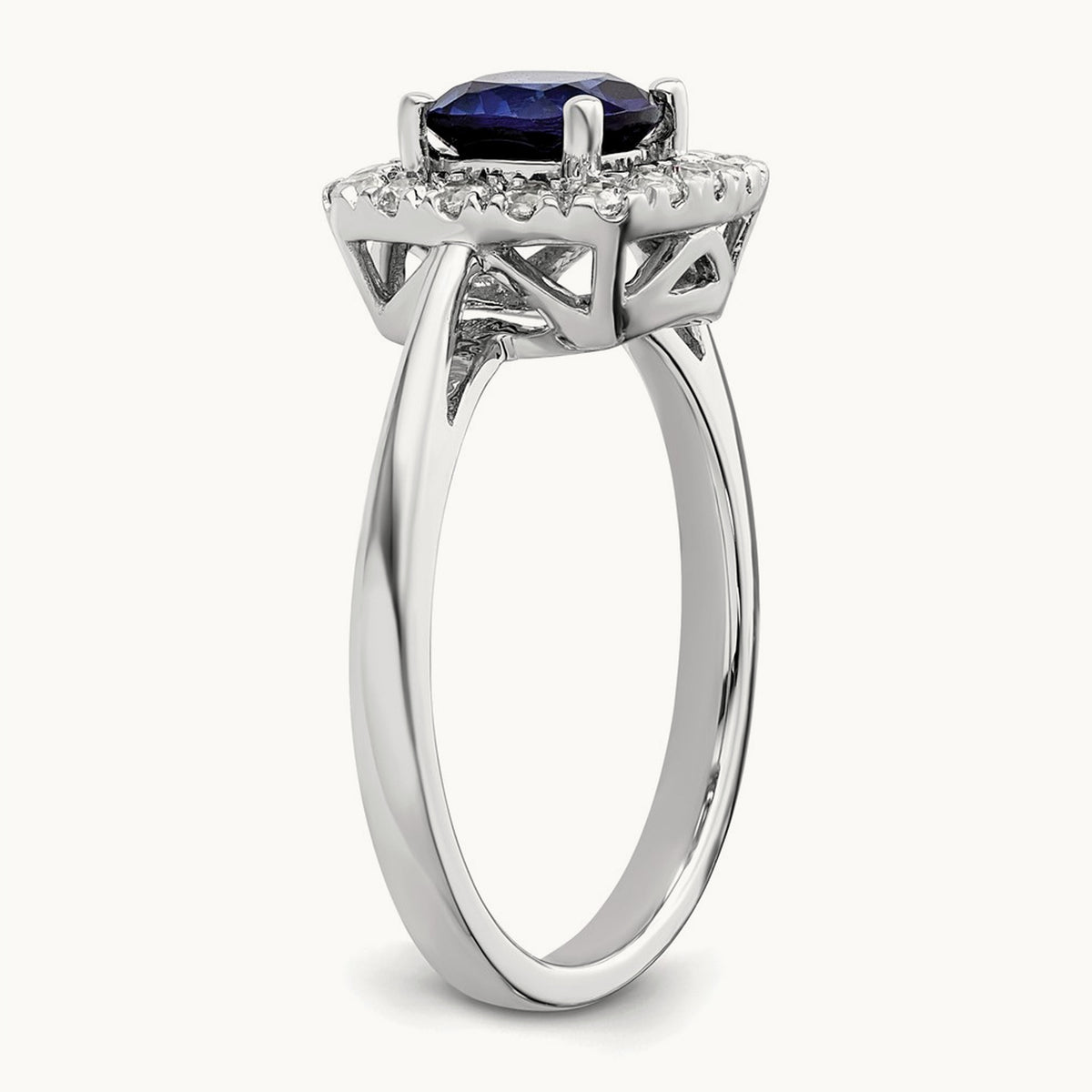 Sept Birthstone Created Sapphire Halo Ring, 0.25 ct tw Lab-Grown Diamond