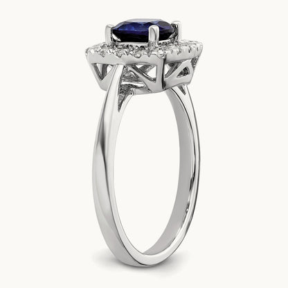 Sept Birthstone Created Sapphire Halo Ring, 0.25 ct tw Lab-Grown Diamond