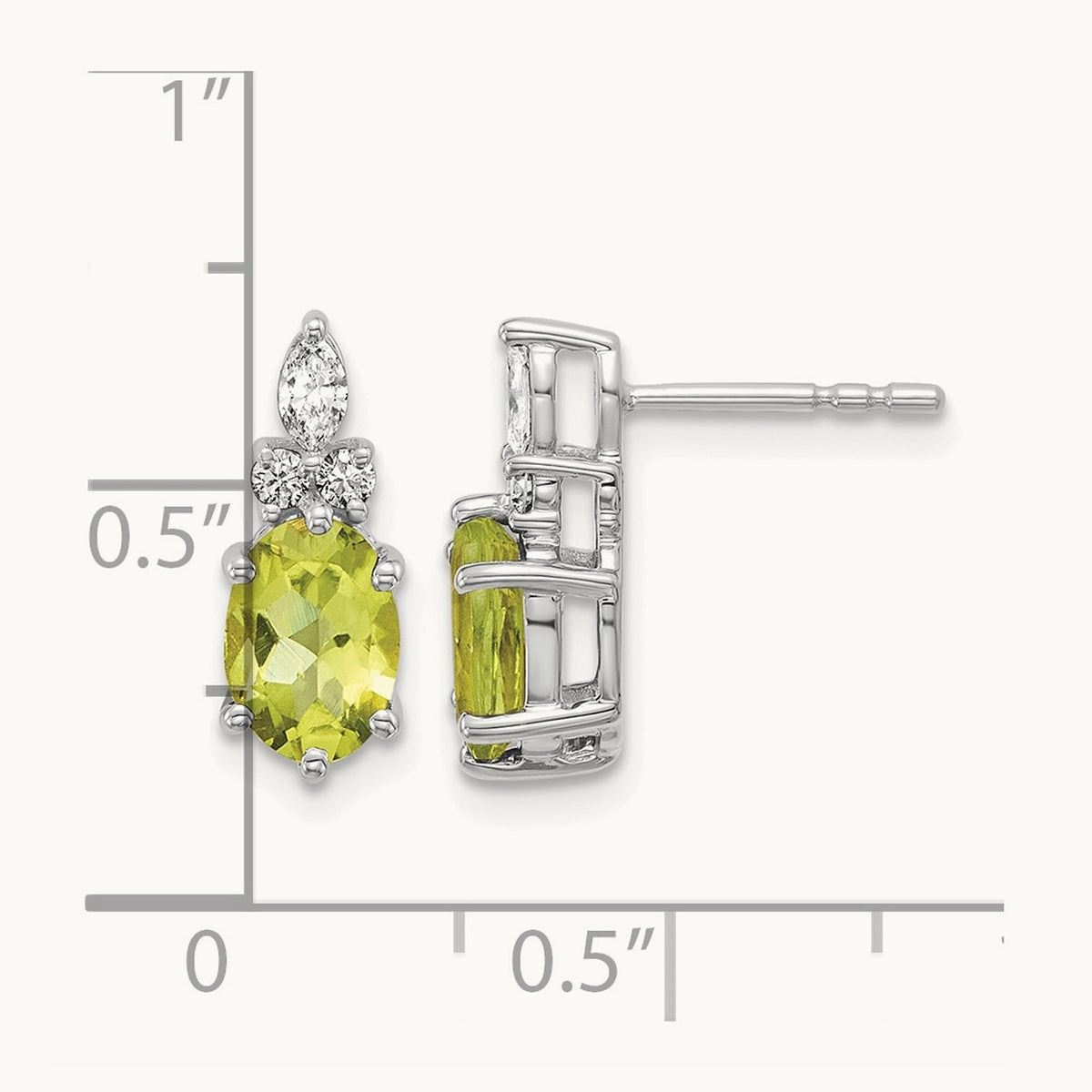 Diamond and Peridot Post Earrings — 14K White Gold