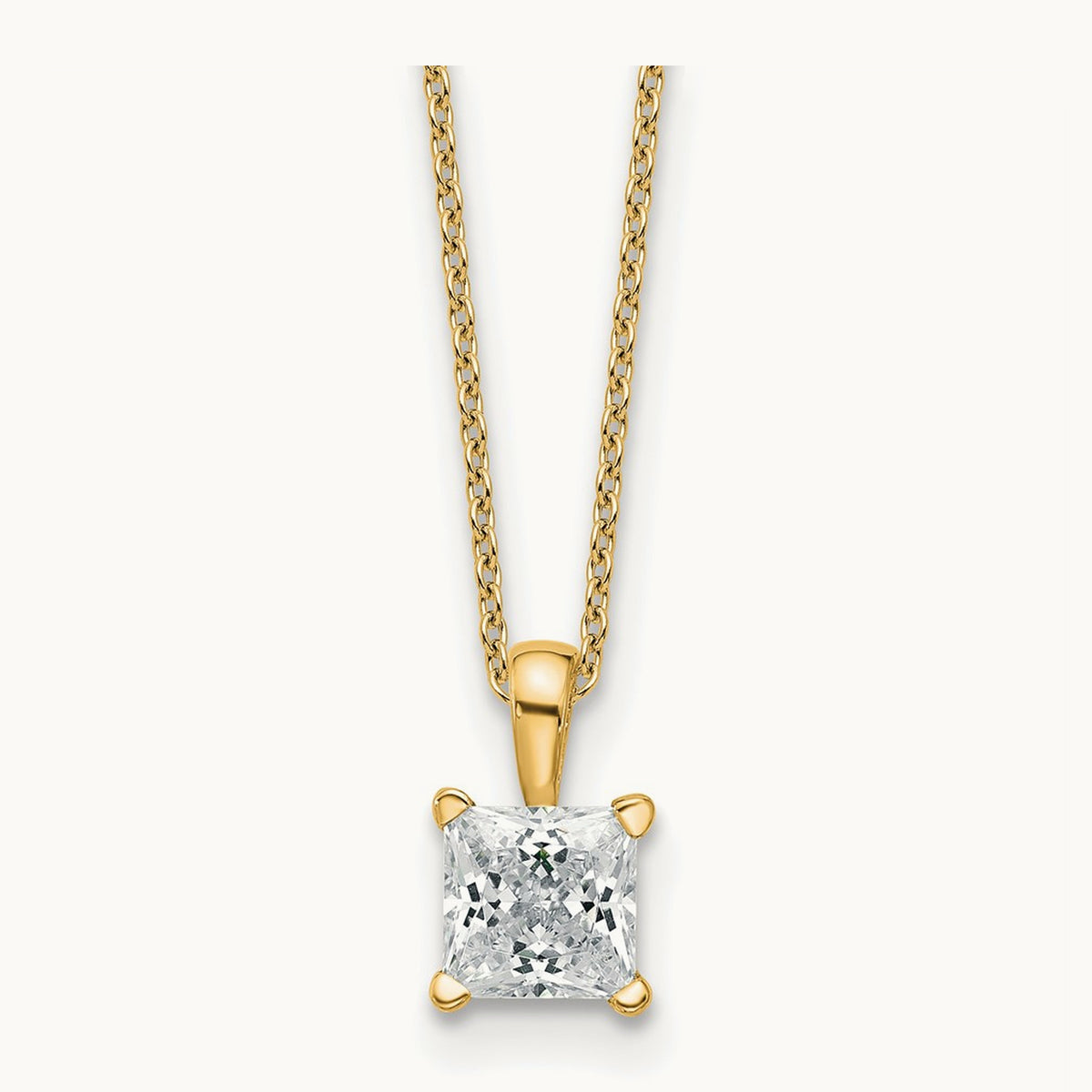 Princess Pendant Necklace, 0.50-2.00 ct tw Lab-Grown Diamond — 1 ct, 14K Yellow Gold