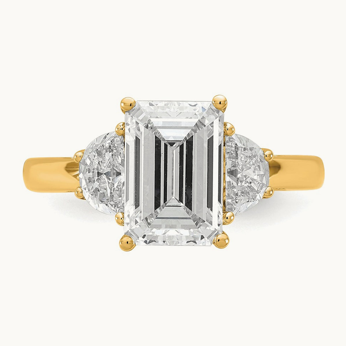 Semi-Mount Emerald & 1/2 Moon 3 Stone Engagement Ring, 0.25-1.00 ct tw Lab-Grown Diamond — 5/8 ct, 14K Yellow Gold