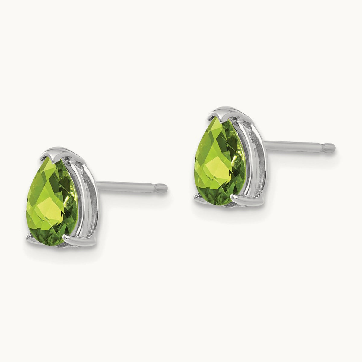 Peridot Pear Stud Earrings, 14K White Gold