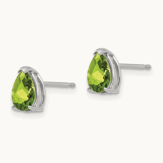 Peridot Pear Stud Earrings, 14K White Gold