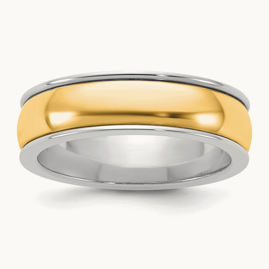 W/Y Half Round Wedding Band, 6mm, 14K Two-tone