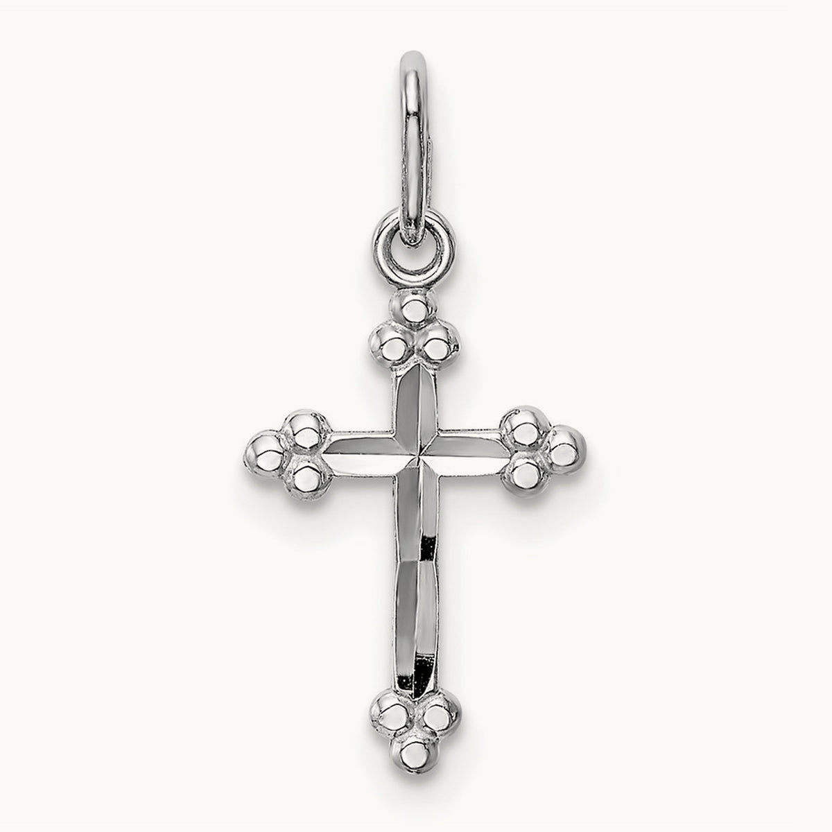 Polished D/C Small Budded Cross Charm, 14K White Gold