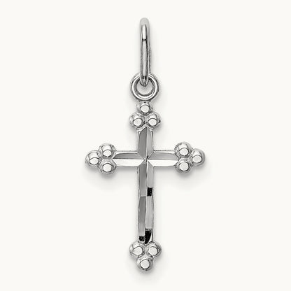Polished D/C Small Budded Cross Charm, 14K White Gold