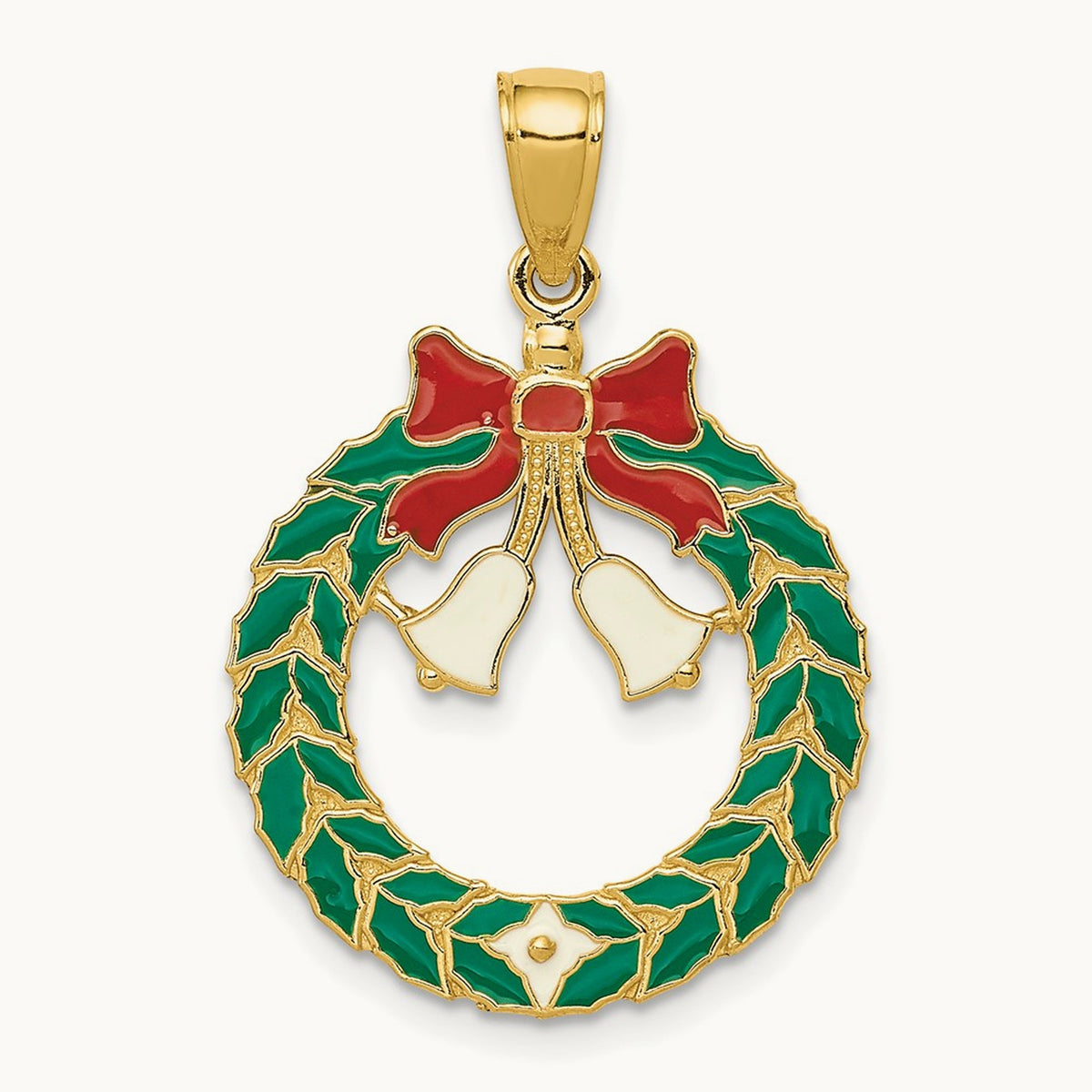 Enameled Christmas Wreath Pendant, 14K