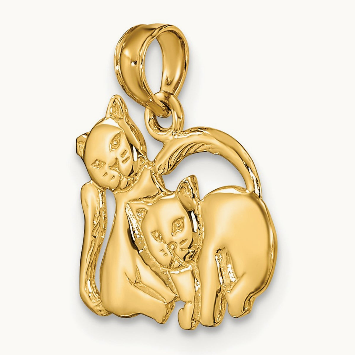 3-D Polished Two Kittens Charm, 14K