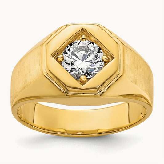 Polished/Satin Men's Ring, 1.00 ct tw Lab-Grown Diamond