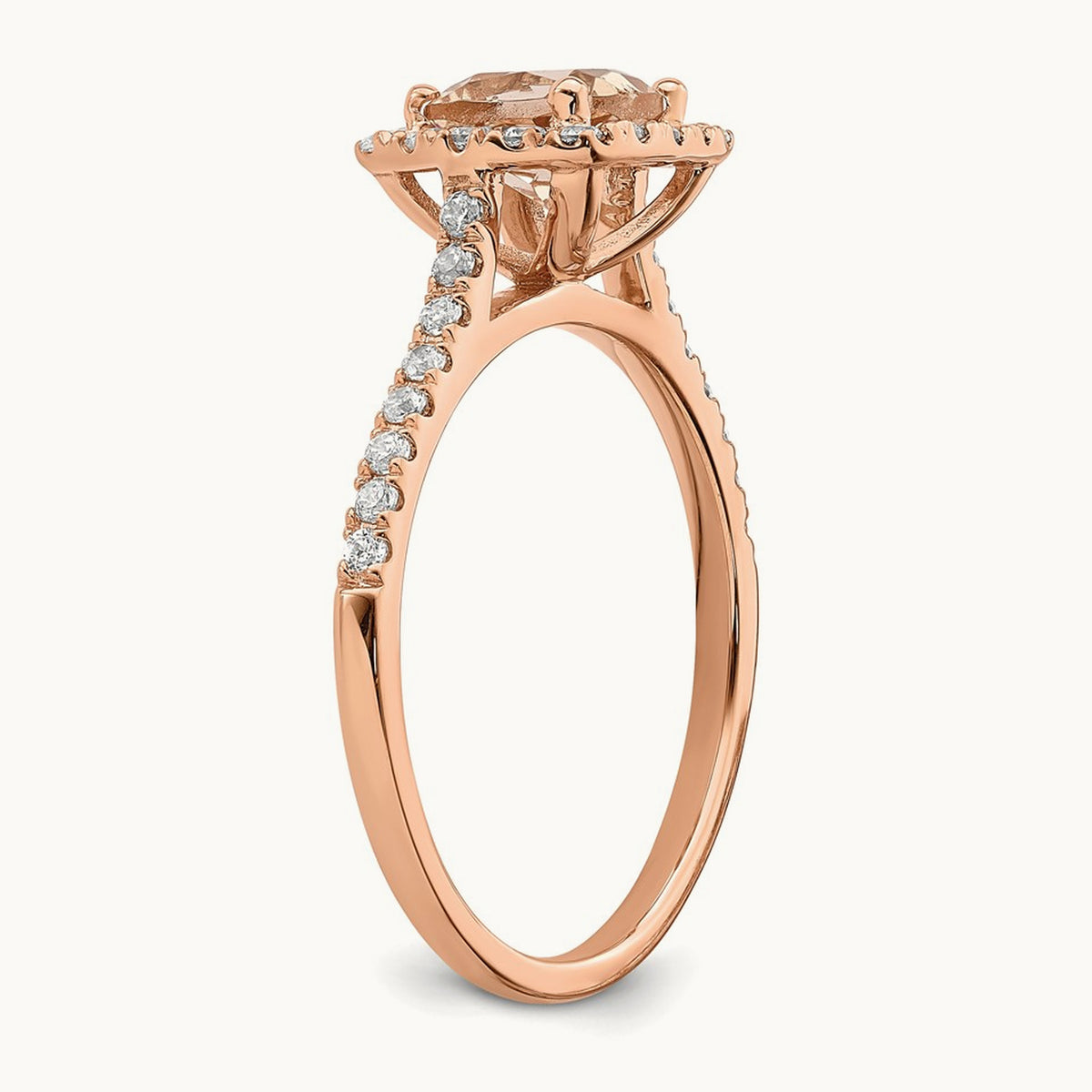 Morganite Diamond Halo Complete Engagement Ring, 14K Rose Gold