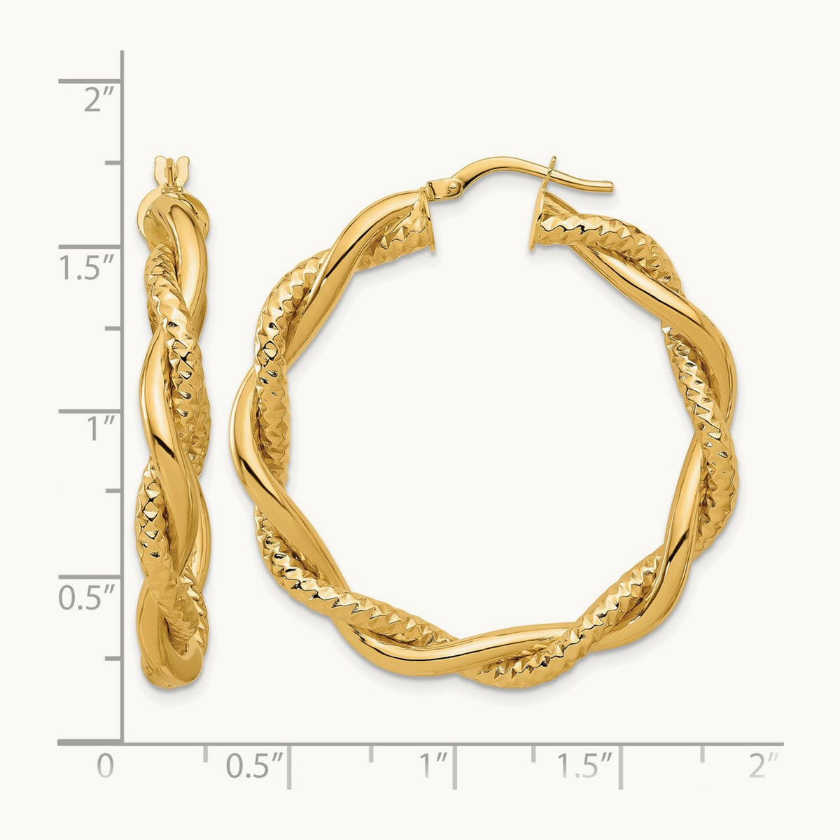 Polished and Textured Twisted Round Hoop Earrings, 14K — Leslie's