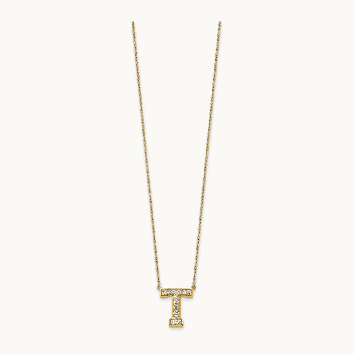 Initial Necklace — 14K Yellow Gold, T, 1/3 ct
