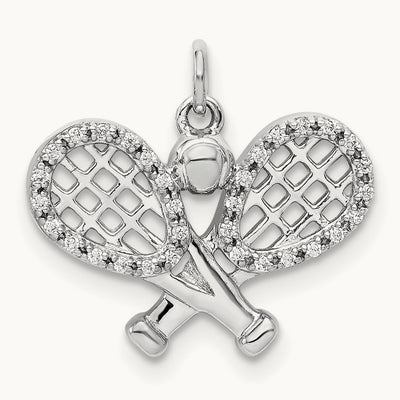 Diamond Rackets and Ball Pendant, 14K White Gold