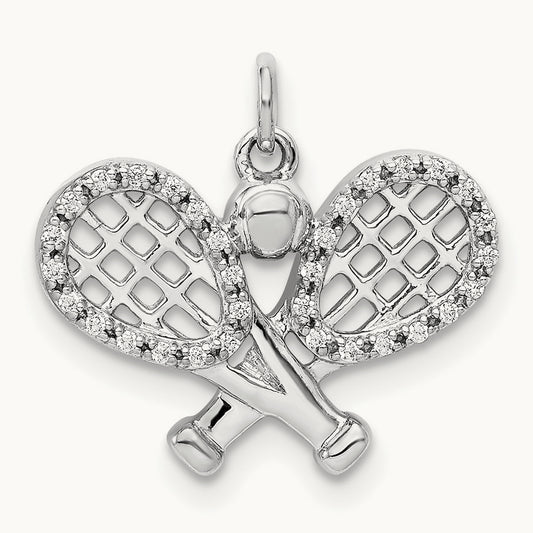Diamond Rackets and Ball Pendant, 14K White Gold