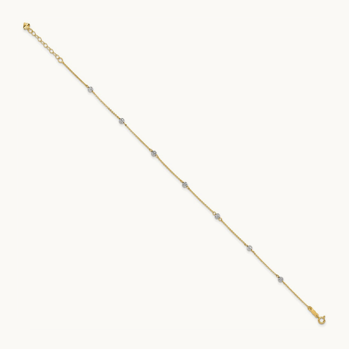 Diamond-cut Beads 9in Plus 1in Ext. Anklet, 14K Two-tone