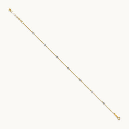 Diamond-cut Beads 9in Plus 1in Ext. Anklet, 14K Two-tone