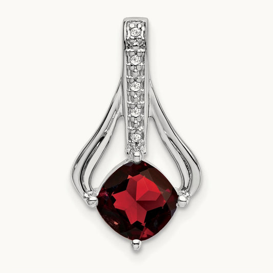 Garnet and Diamond Pendant — 14K White Gold