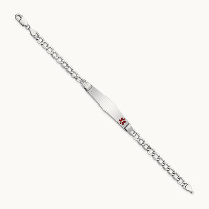 WG Semi-Solid Medical Soft Diamond Shape Red Enamel Cuban ID Bracelet, 14K