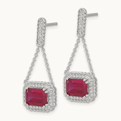 Created Ruby and Diamond Dangle Earrings, 14K White Gold