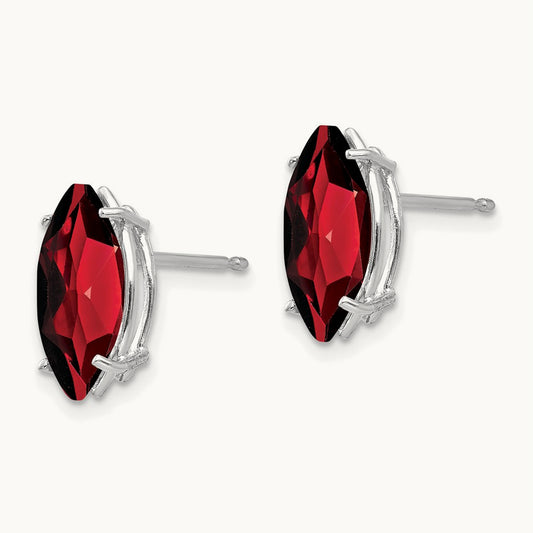 10x5mm Marquise Garnet earring, 14K White Gold