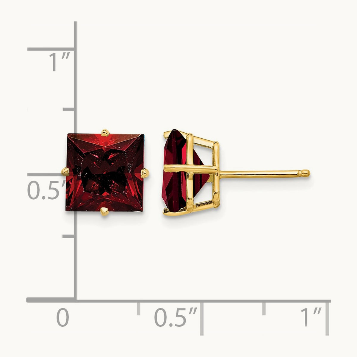 Princess Cut Garnet Earrings, 8mm, 14K