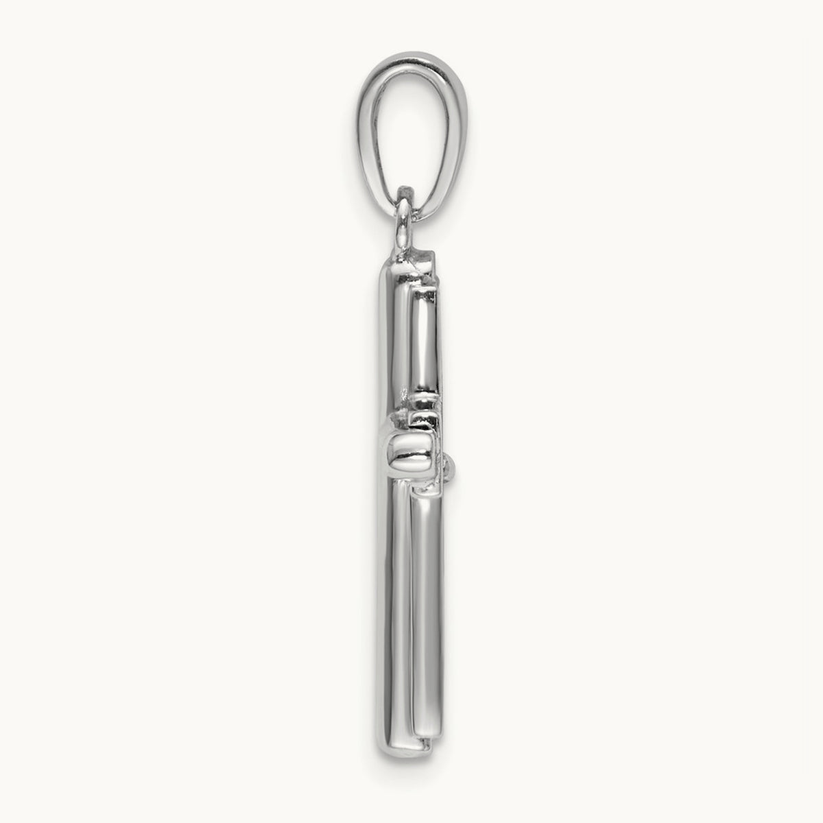 2-D Beveled Stick Cross Charm, 14K White Gold