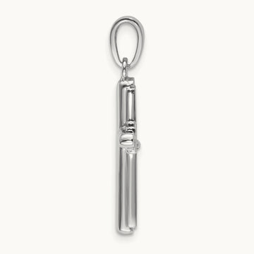 2-D Beveled Stick Cross Charm, 14K White Gold