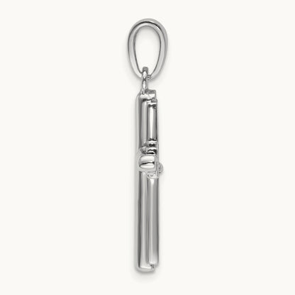 2-D Beveled Stick Cross Charm, 14K White Gold