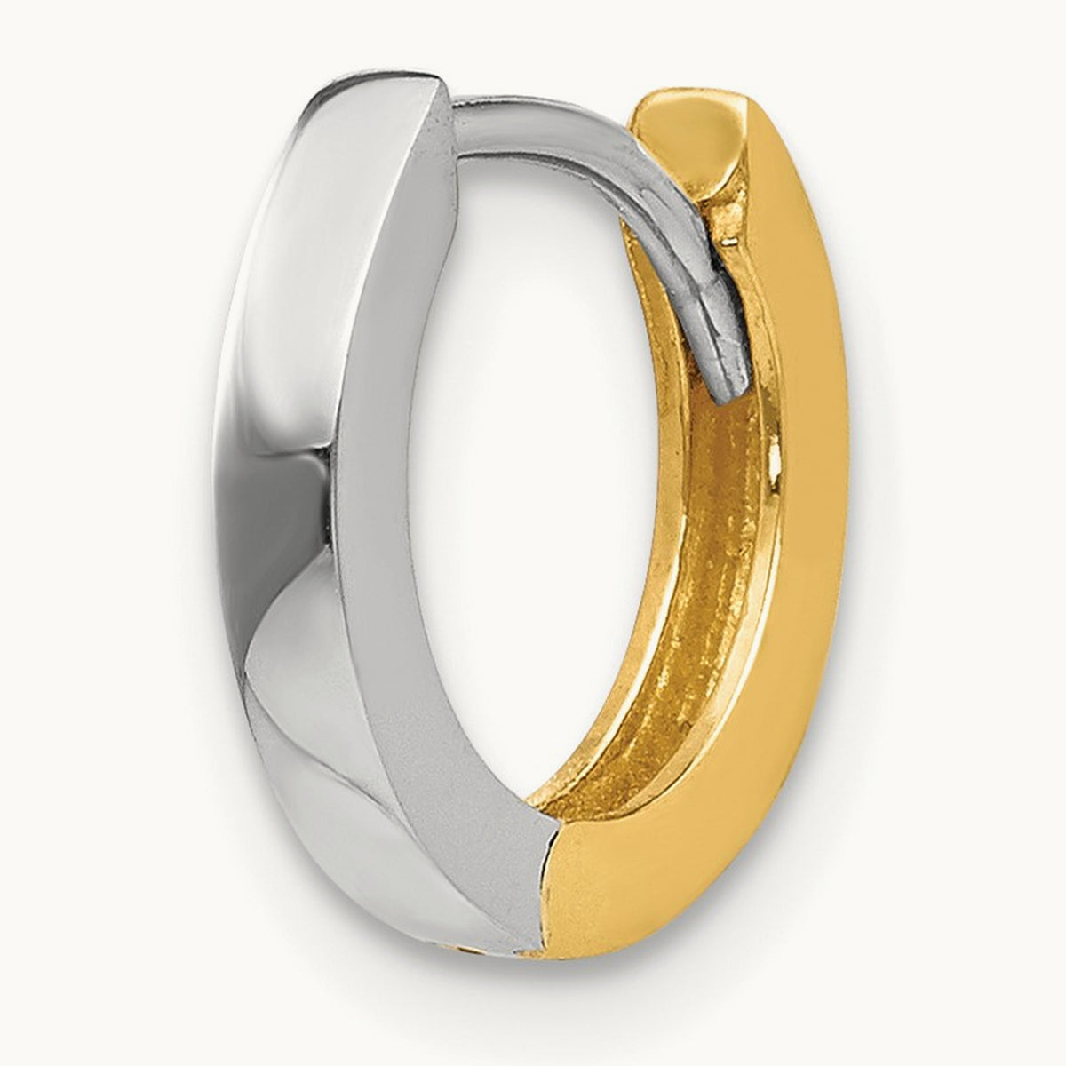Single 14K Two-Tone Round Hinged Hoop Earring — 2mm