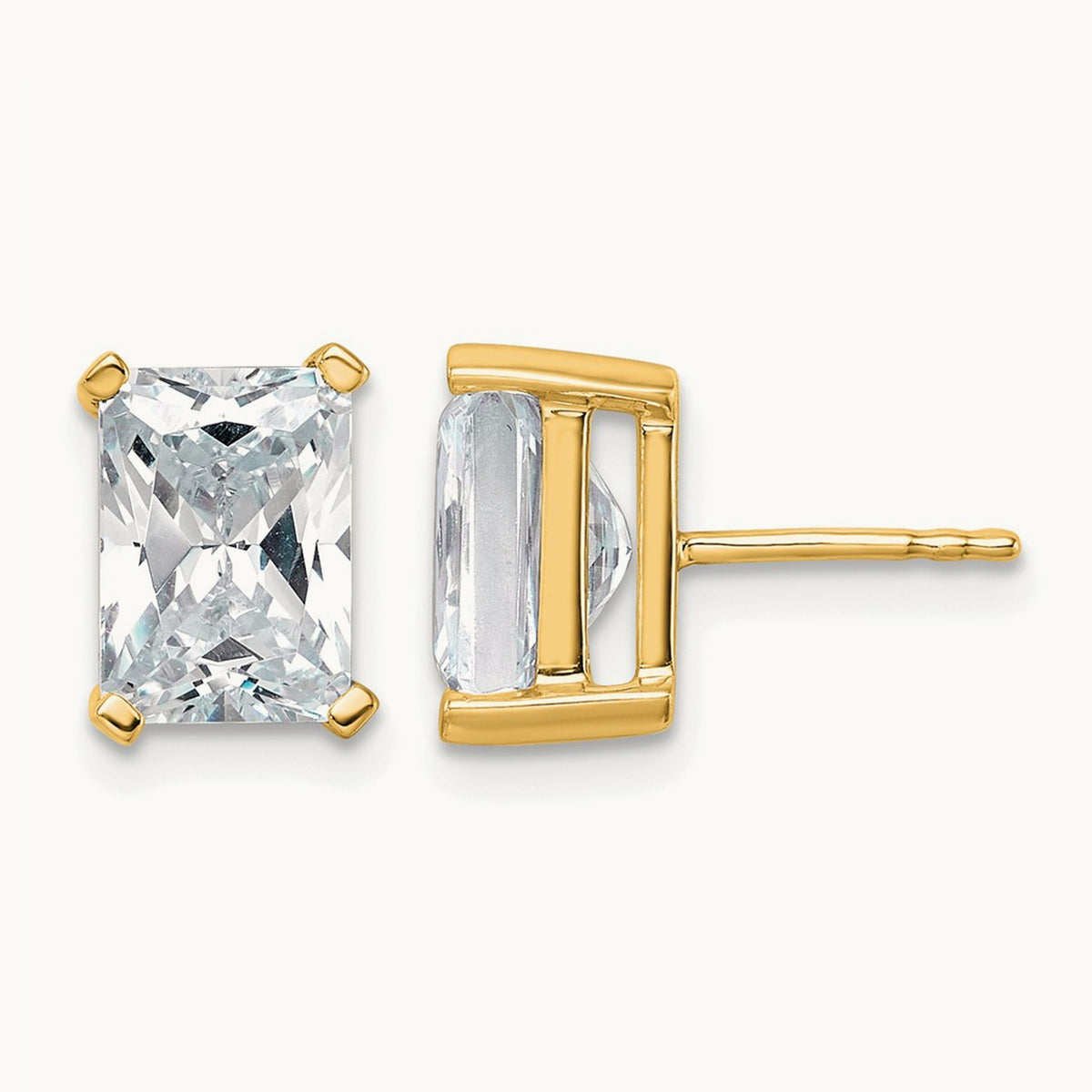 Radiant Four-Prong Stud Earrings, 0.50-6.00 ct tw Lab-Grown Diamond — 5 ct, 14K Yellow Gold
