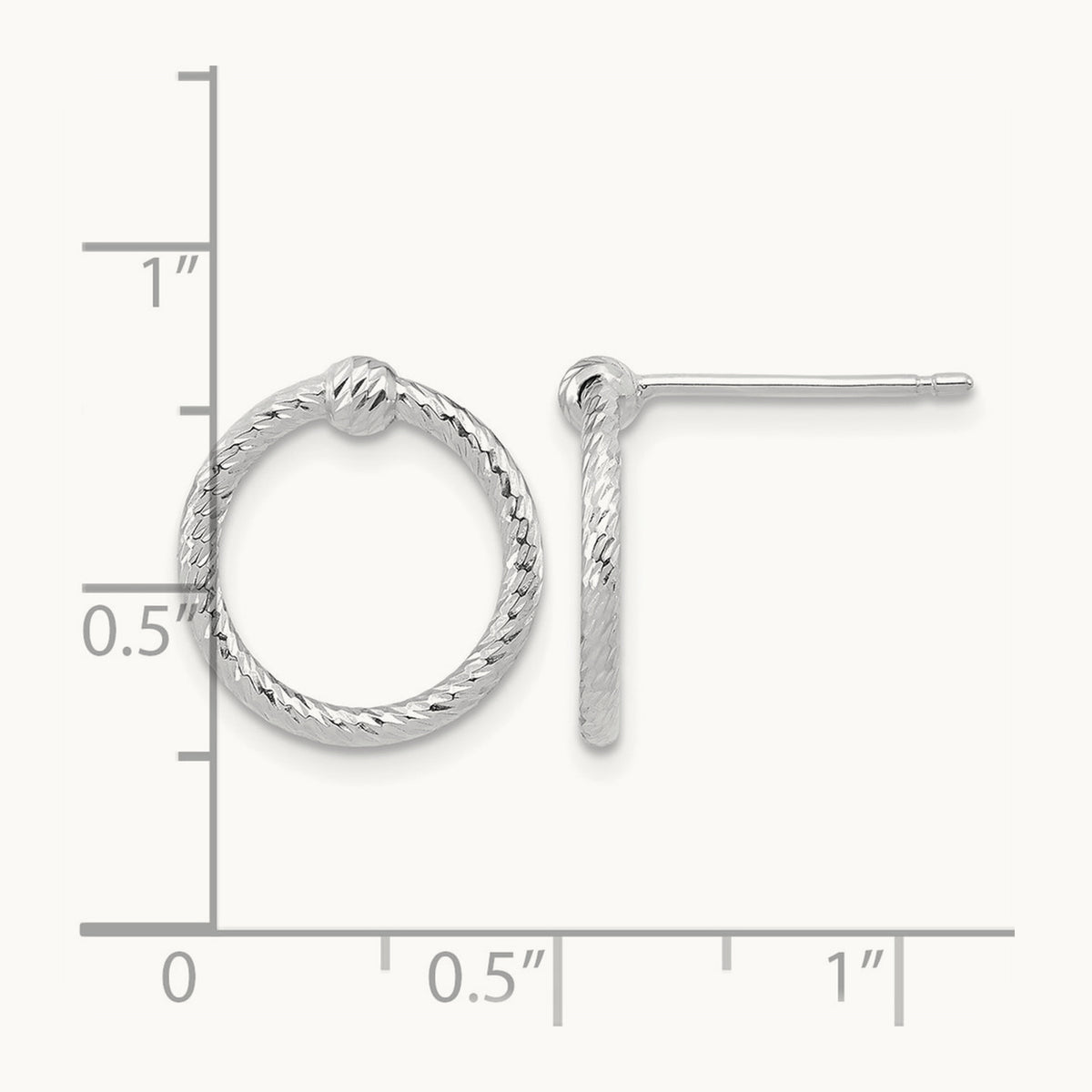 Polished Diamond-cut Twisted Circle Post Earrings — 14K White Gold, 14.6mm