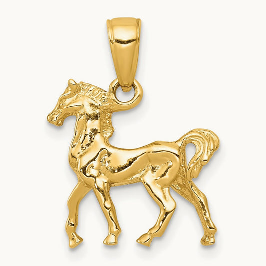 Solid Polished 3-D Horse Charm — 14K Yellow Gold