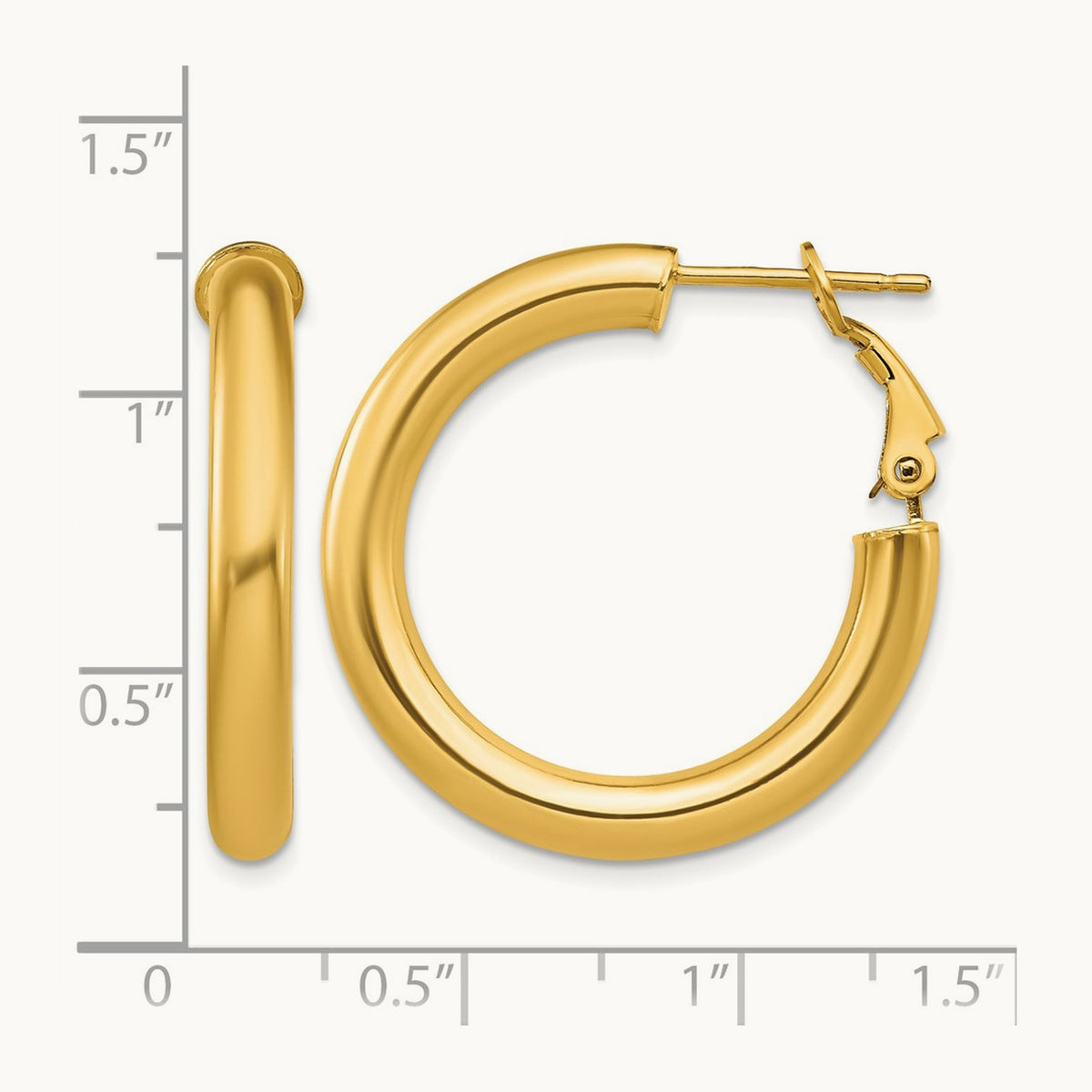 Polished Round Omega Back Hoop Earrings — 14K Yellow Gold, 4x28mm