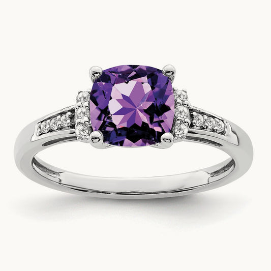 Cushion Amethyst and Diamond Ring, 14K White Gold