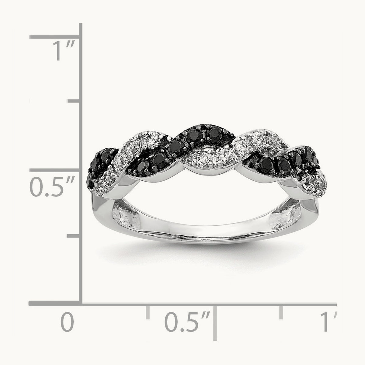 Black/White Diamond Twist Ring, 14K White Gold