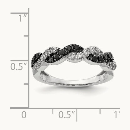 Black/White Diamond Twist Ring, 14K White Gold