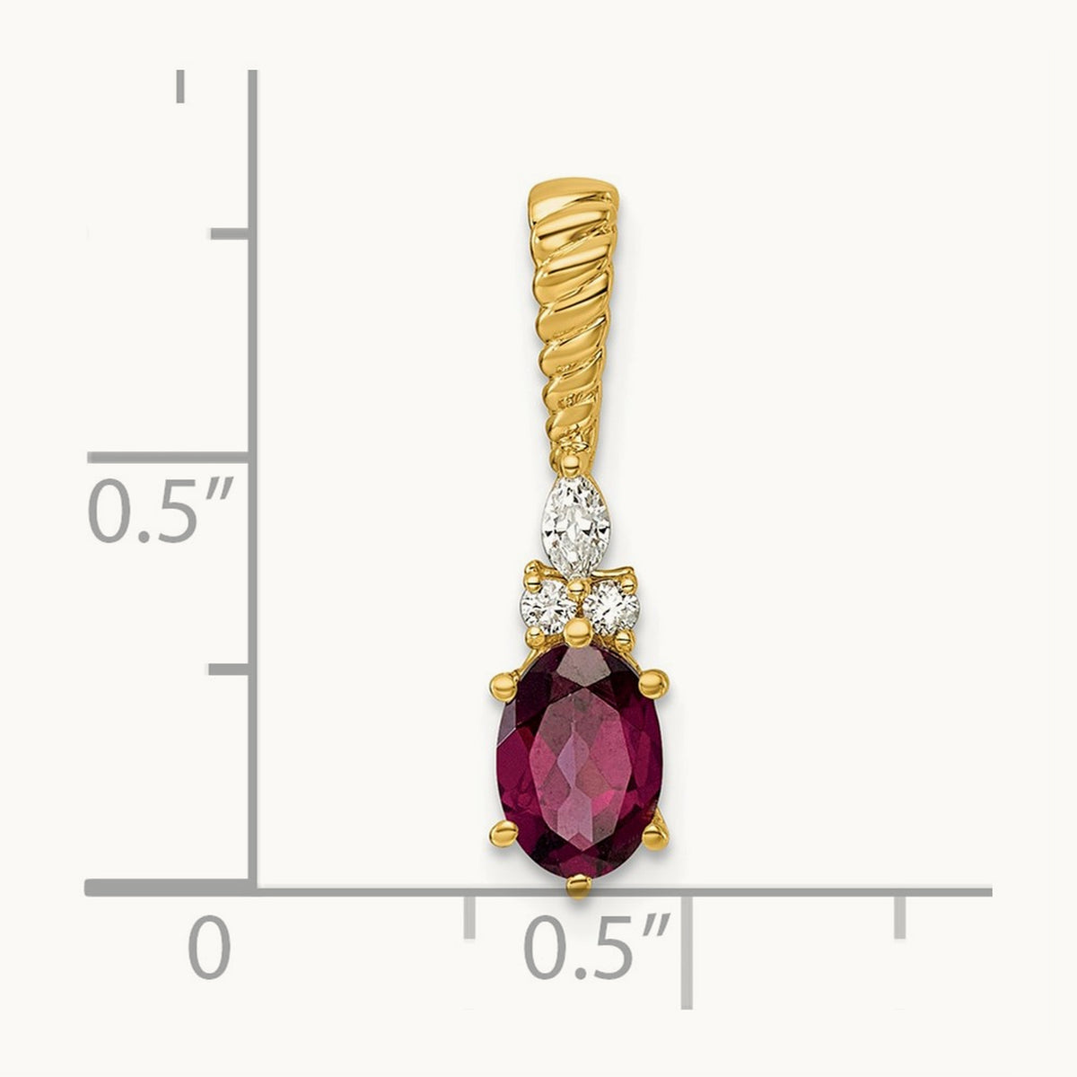 Polished Diamond and Rhodolite Garnet Twisted Chain Slide — 14K Yellow Gold