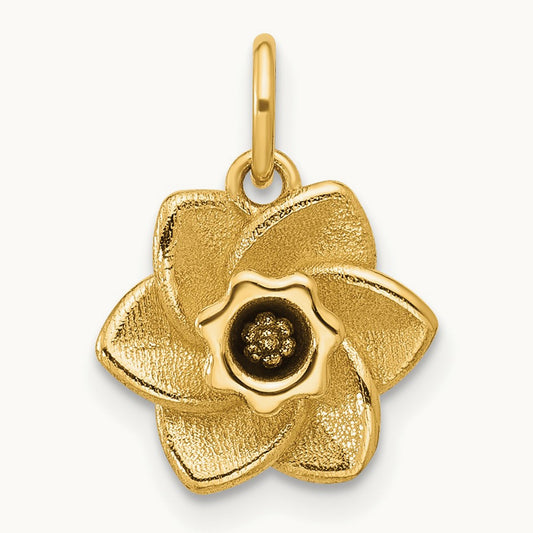 Polished Daffodil Flower Pendant, 14K
