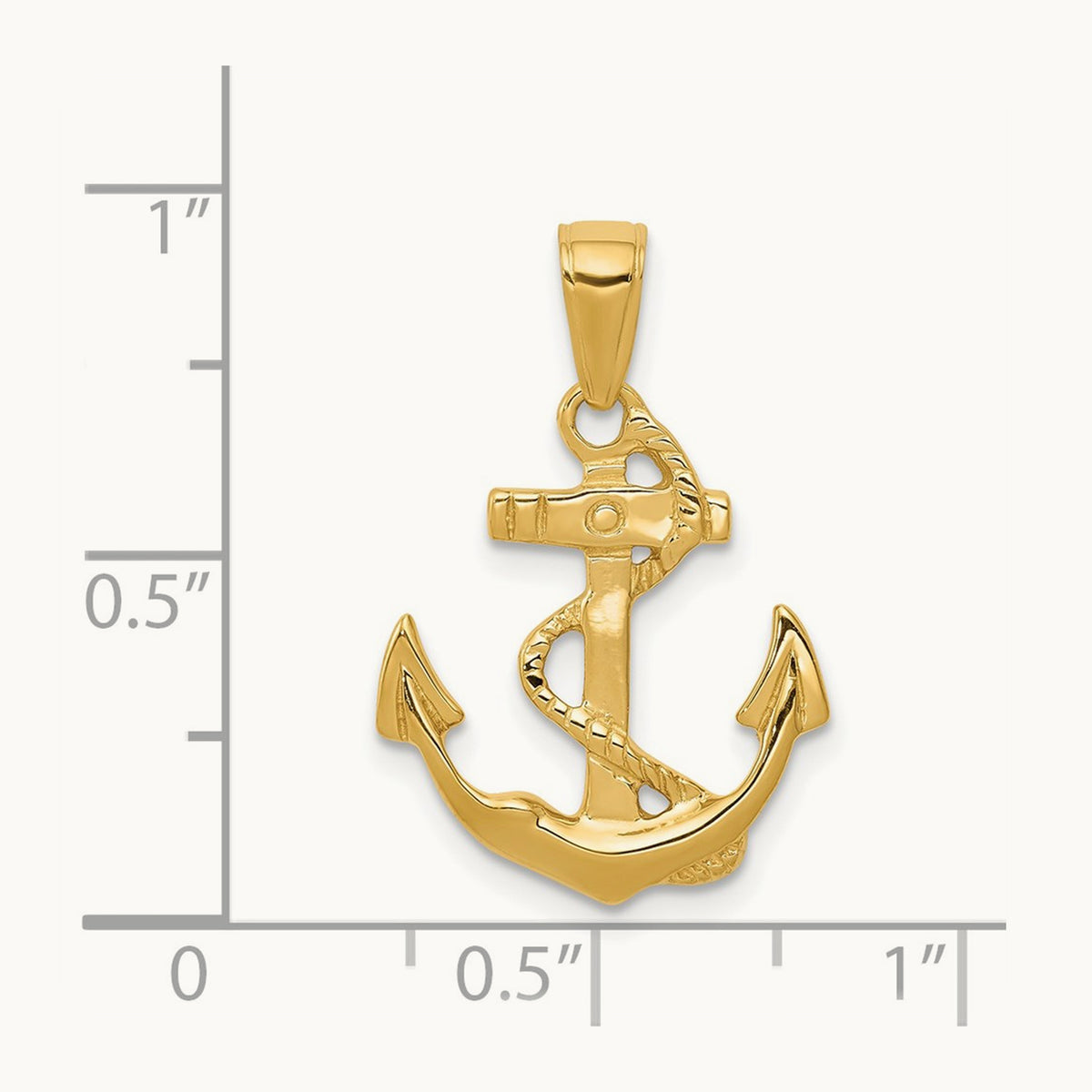 Solid Polished Anchor Pendant — 14K Yellow Gold, 24mm