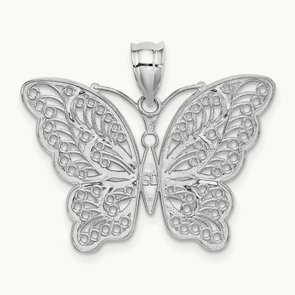 Polished Filigree Butterfly Pendant — 14K White Gold